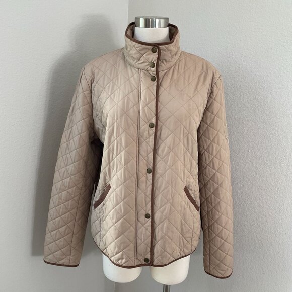 Lauren Ralph Lauren Jackets & Blazers - Lauren Ralph Lauren Womens XL Quilted Equestrian Print Lined Jacket Beige